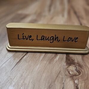 Gold 'Live, Laugh, Love' Desk Sign